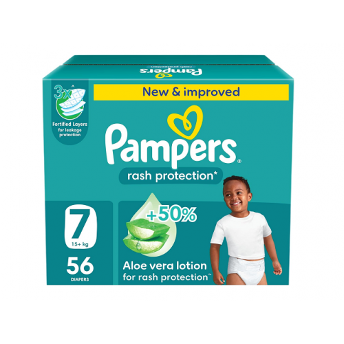 بامبرز رقم 7 حفاضات بكريم الصبار 56 قطعة