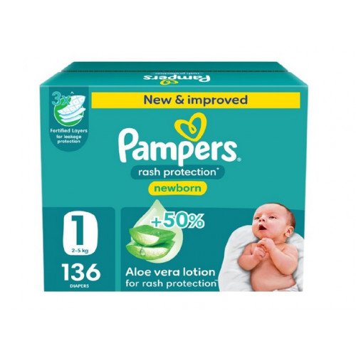 حفاظات بامبرز مقاس 1 مولود جديد جامبو 136 قطعة حفاظات بامبرز مقاس 1 مولود جديد جامبو 136 قطعة
