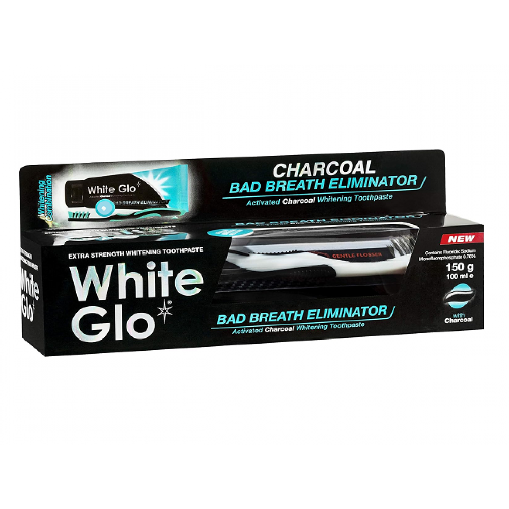 وايت جلو معجون أسنان بالفحم مزيل رائحة الفم الكريهة ١٠٠ مل + فرشاة وايت جلو معجون أسنان بالفحم مزيل رائحة الفم الكريهة ١٠٠ مل + فرشاة
