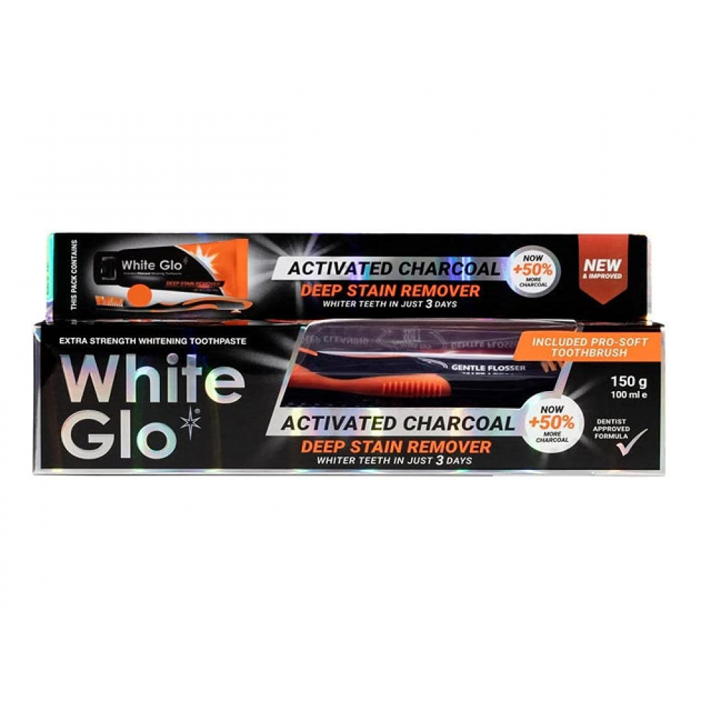 وايت جلو معجون أسنان بالفحم مزيل صبغات الأسنان العنيدة ١٠٠ مل + فرشاة وايت جلو معجون أسنان بالفحم مزيل صبغات الأسنان العنيدة ١٠٠ مل + فرشاة