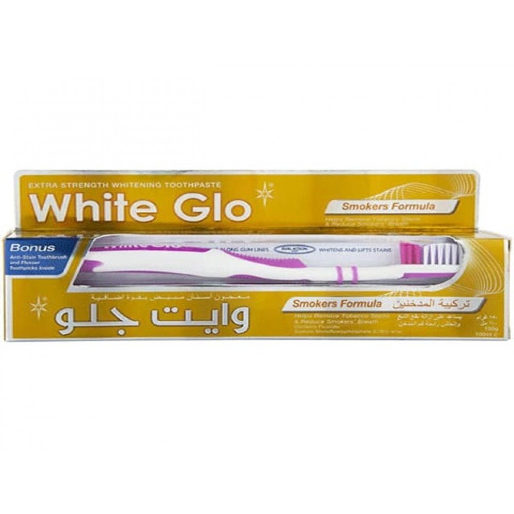 وايت جلو معجون أسنان تركيبة المدخنين ١٠٠ مل + فرشاة وايت جلو معجون أسنان تركيبة المدخنين ١٠٠ مل + فرشاة