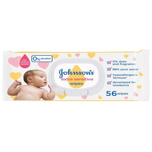 جونسون مناديل للأطفال فائقة الحساسية بالماء النقي 56 قطعة