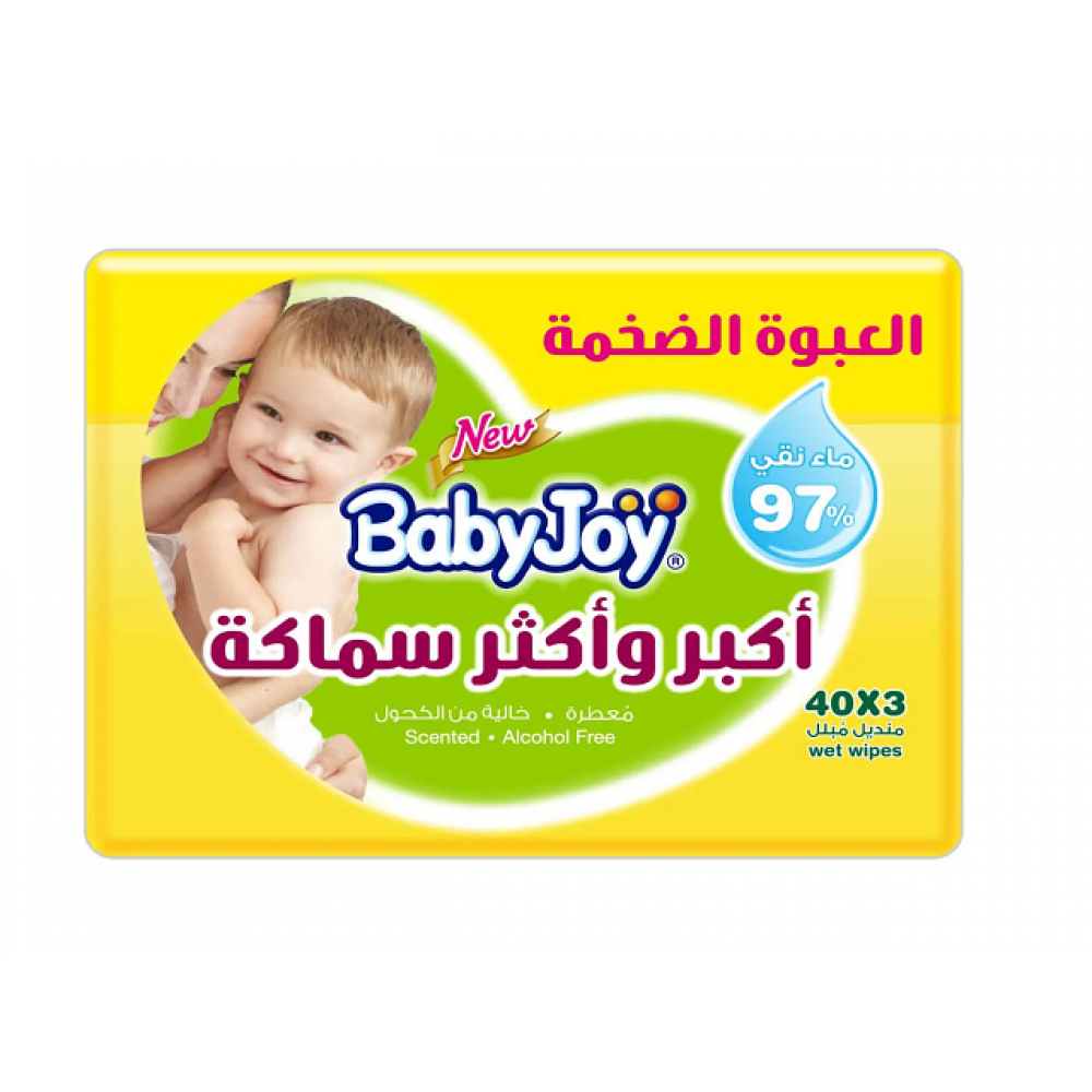 بيبي جوي مناديل اطفال سميكة ومعطره اصفر 3*40 منديل