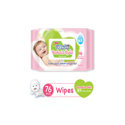 بيبي جوي مناديل مبللة للعناية وتنظيف البشرة الحساسة، مع غطاء بلاستيكي 76 منديل بيبي جوي مناديل مبللة للعناية وتنظيف البشرة الحساسة، مع غطاء بلاستيكي 76 منديل