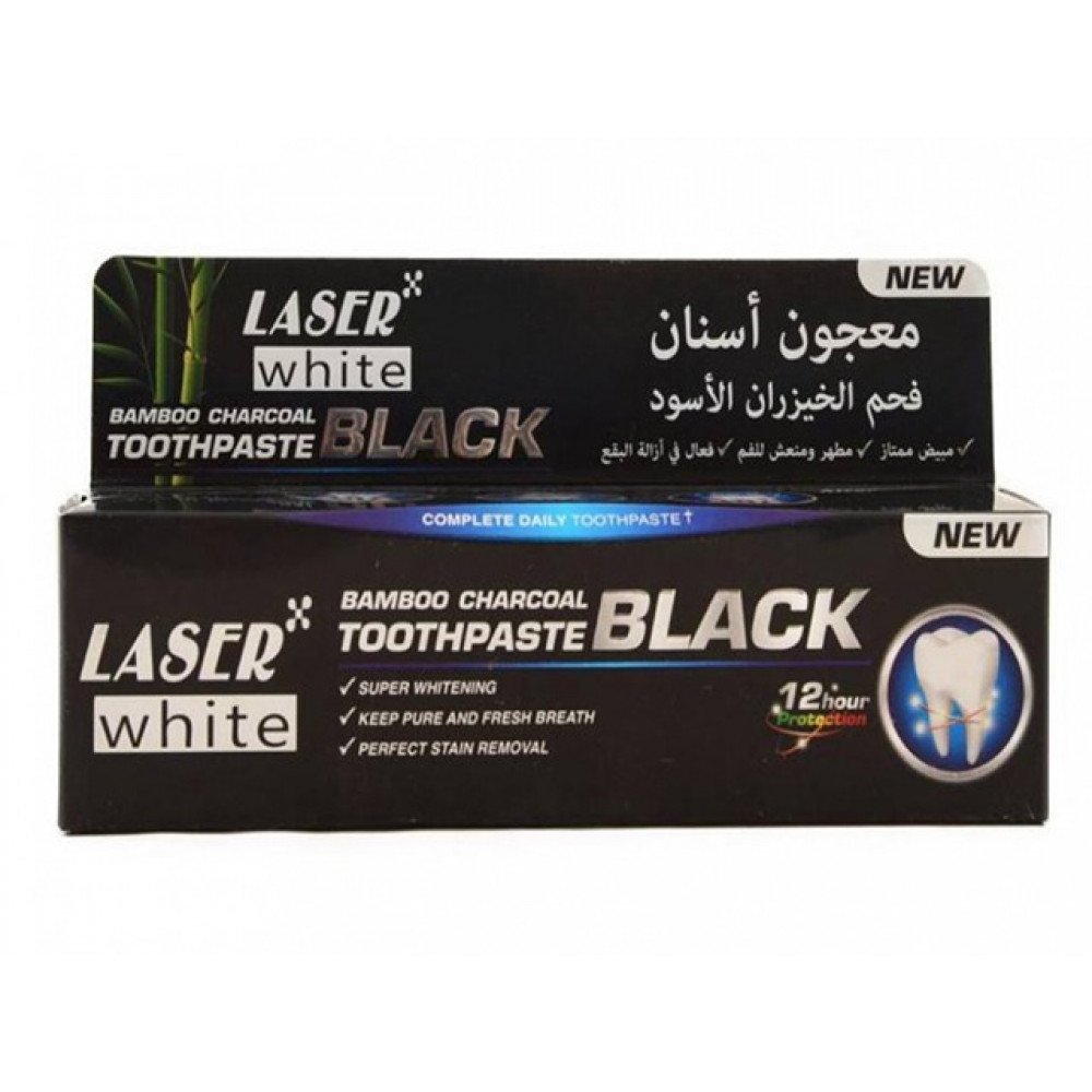 ليزر وايت معجون أسنان فحم الخيزان الأسود ١٠٠ غ