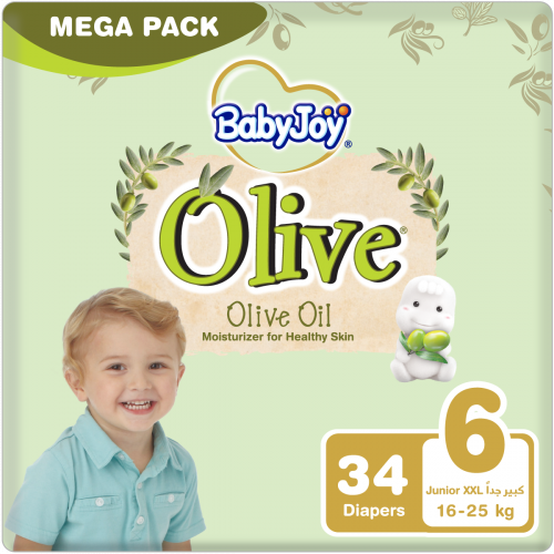 بيبي جوي زيتون مقاس (6) ميجا +16 كجم 34حفاضة بيبي جوي زيتون مقاس (6) ميجا +16 كجم 34حفاضة