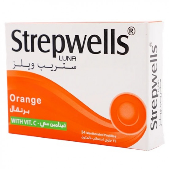 ستريب وليز حلوى استحلاب بطعم البرتقال + فيتامين سي مرطب للحلق والفم 24 حبة