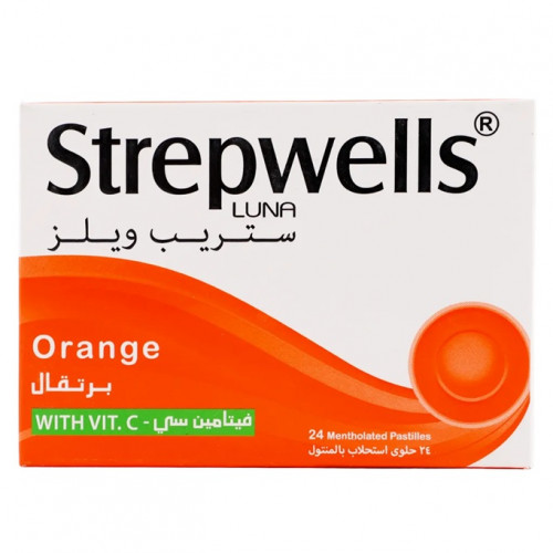 ستريب وليز حلوى استحلاب بطعم البرتقال + فيتامين سي مرطب للحلق والفم 24 حبة ستريب وليز حلوى استحلاب بطعم البرتقال + فيتامين سي مرطب للحلق والفم 24 حبة