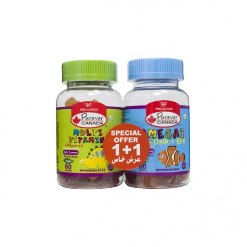 بيورايفر فيتامينات متعددة  + اوميجا 3 مجانا حلوى مضغ للأطفال 
