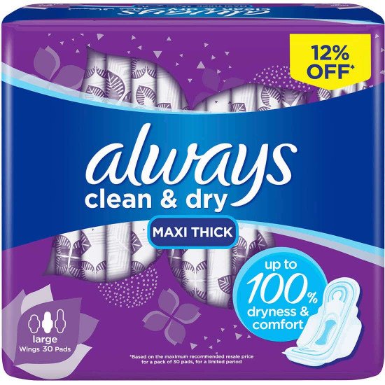 اولويز فوط صحية نسيج جاف مطوّر من أولويز، كبيرة، عدد ٣٠