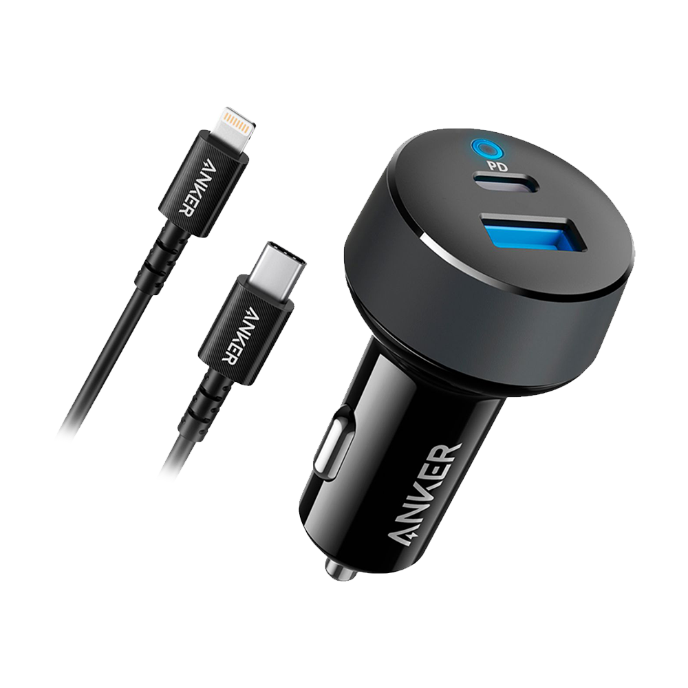 شاحن هاتف آيفون للسيارة من شركة أنكر مع سلك تايب سي إلى لايتنينج بطول 0.9 متر - لون أسود - ضمان لمدة 18 شهر شاحن هاتف آيفون للسيارة من شركة أنكر مع سلك تايب سي إلى لايتنينج بطول 0.9 متر - لون أسود - ضمان لمدة 18 شهر