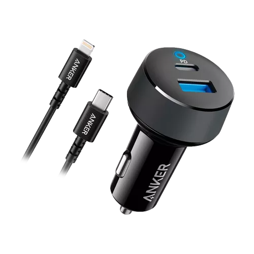 شاحن هاتف آيفون للسيارة من شركة أنكر مع سلك تايب سي إلى لايتنينج بطول 0.9 متر - لون أسود - ضمان لمدة 18 شهر