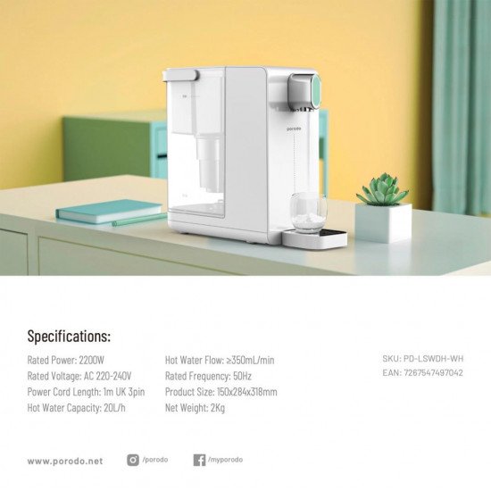 غلاية ماء فورية - 3.4 لتر - من شركة بورودو  - ضمان لمدة سنة