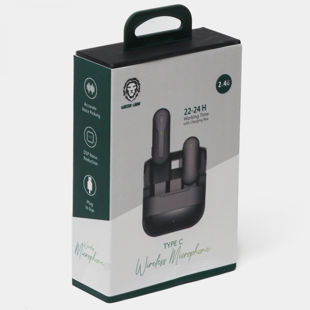 مايك لاسلكي لهواتف الأندرويد - منفذ تايب سي - 2.4G - استخدام لمدة 24 ساعة مع علبة الشحن - من شركة جرين لايون - ضمان لمدة سنتين مايك لاسلكي لهواتف الأندرويد - منفذ تايب سي - 2.4G - استخدام لمدة 24 ساعة مع علبة الشحن - من شركة جرين لايون - ضمان لمدة سنتين