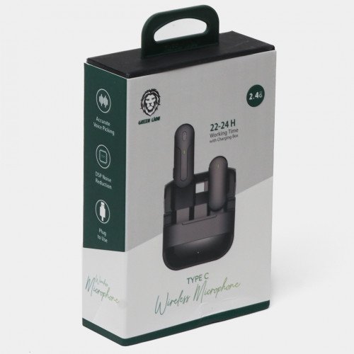 مايك لاسلكي لهواتف الأندرويد - منفذ تايب سي - 2.4G - استخدام لمدة 24 ساعة مع علبة الشحن - من شركة جرين لايون - ضمان لمدة سنتين مايك لاسلكي لهواتف الأندرويد - منفذ تايب سي - 2.4G - استخدام لمدة 24 ساعة مع علبة الشحن - من شركة جرين لايون - ضمان لمدة سنتين