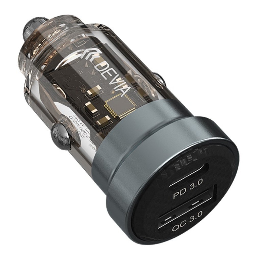 شاحن هاتف للسيارة بسرعة 30 واط - بشكل شفاف مميز - من شركة ديفيا - ضمان لمدة سنة شاحن هاتف للسيارة بسرعة 30 واط - بشكل شفاف مميز - من شركة ديفيا - ضمان لمدة سنة