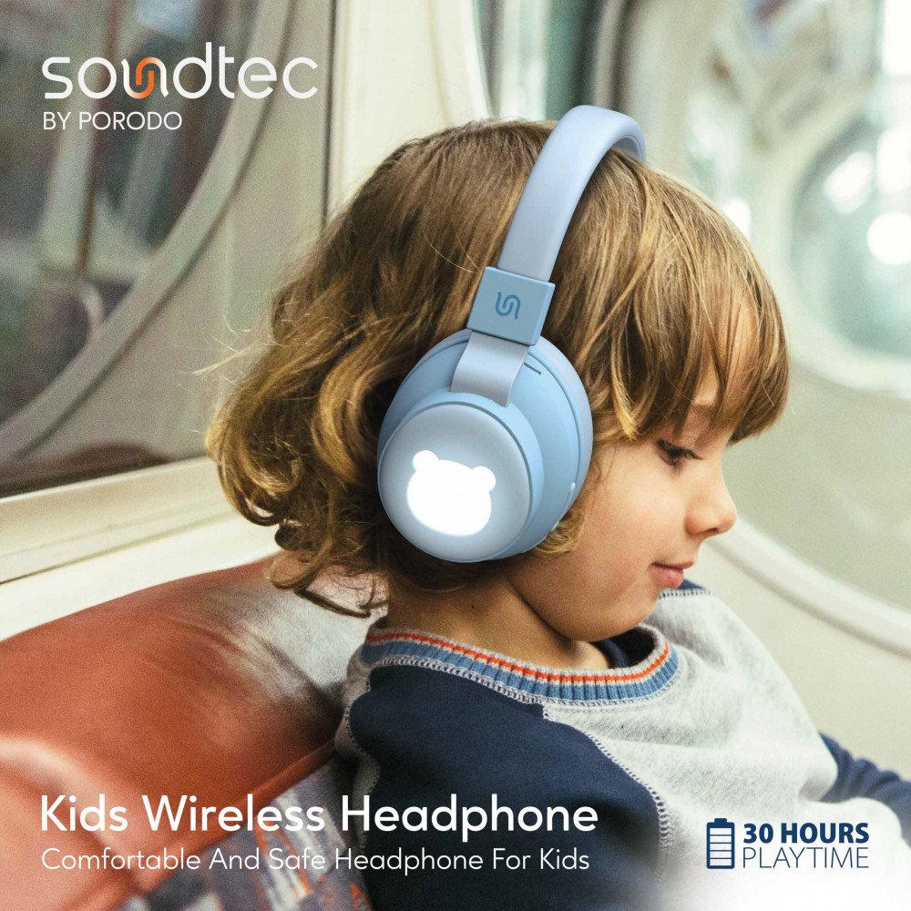 سماعة لاسلكية للأطفال من شركة بورودو - ضمان لمدة سنة - لون أزرق