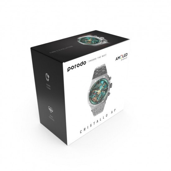 ساعة ذكية بشكل مميز من شركة بورودو - ضمان لمدة سنة - لون فضي+ أحمر