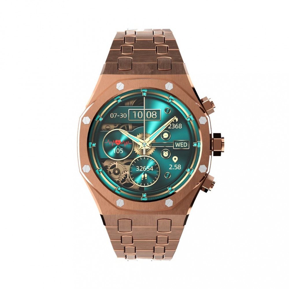 ساعة ذكية بشكل مميز من شركة بورودو - ضمان لمدة سنة - لون روز جولد + برتقالي