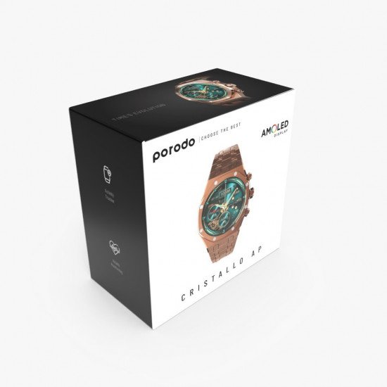 ساعة ذكية بشكل مميز من شركة بورودو - ضمان لمدة سنة - لون روز جولد + برتقالي