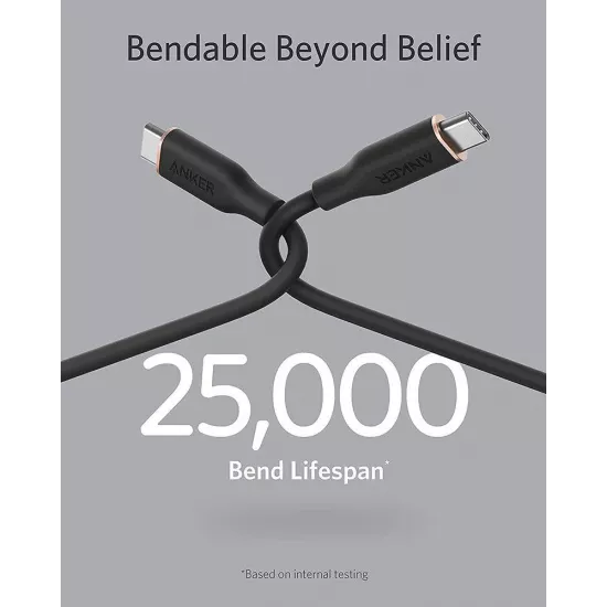 سلك شحن تايب سي إلى تايب سي بسرعة 100 واط من شركة أنكر - 0.9 متر - ضمان لمدة 18 شهر - لون أسود