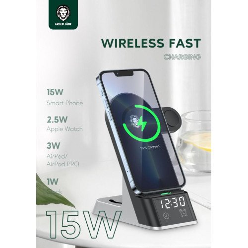 منصة شحن لاسلكي 6 في 1 من شركة جرين لايون  - ضمان لمدة سنة