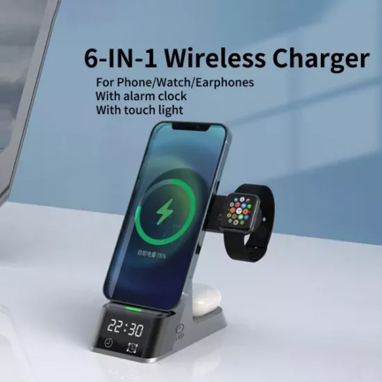 منصة شحن لاسلكي 6 في 1 من شركة جرين لايون - ضمان لمدة سنة منصة شحن لاسلكي 6 في 1 من شركة جرين لايون - ضمان لمدة سنة