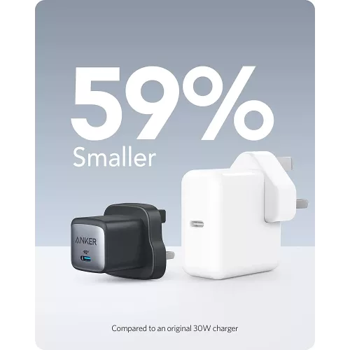 شاحن جداري بسرعة 30 واط من شركة أنكر - ضمان لمدة 18 شهر - لون أسود