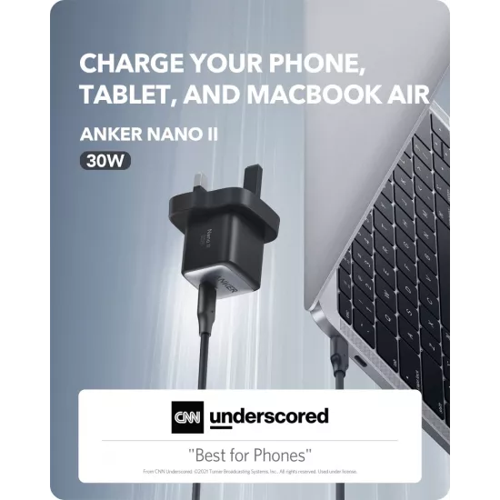 شاحن جداري بسرعة 30 واط من شركة أنكر - ضمان لمدة 18 شهر - لون أسود شاحن جداري بسرعة 30 واط من شركة أنكر - ضمان لمدة 18 شهر - لون أسود