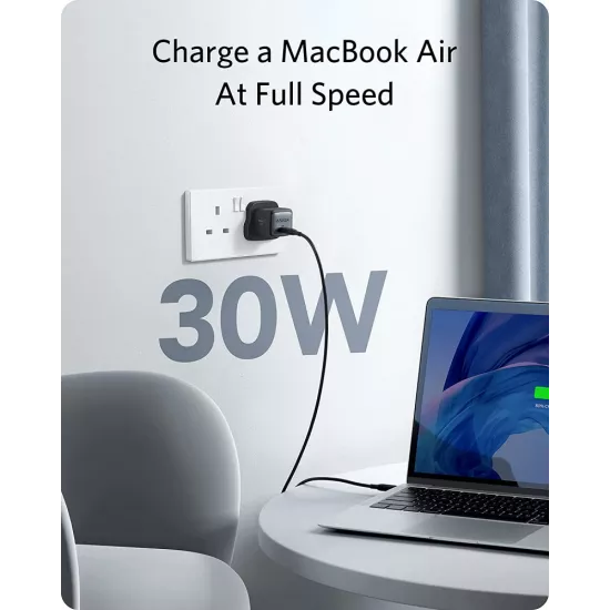 شاحن جداري بسرعة 30 واط من شركة أنكر - ضمان لمدة 18 شهر - لون أسود شاحن جداري بسرعة 30 واط من شركة أنكر - ضمان لمدة 18 شهر - لون أسود