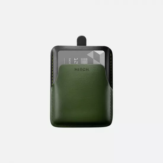 محفظة بطاقات بميزة سحب البطاقات للأعلى - تحفظ 4 بطاقات - جلد بقري طبيعي - بلون أخضر