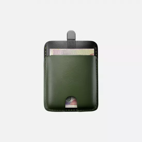 محفظة بطاقات بميزة سحب البطاقات للأعلى - تحفظ 4 بطاقات - جلد بقري طبيعي - بلون أخضر