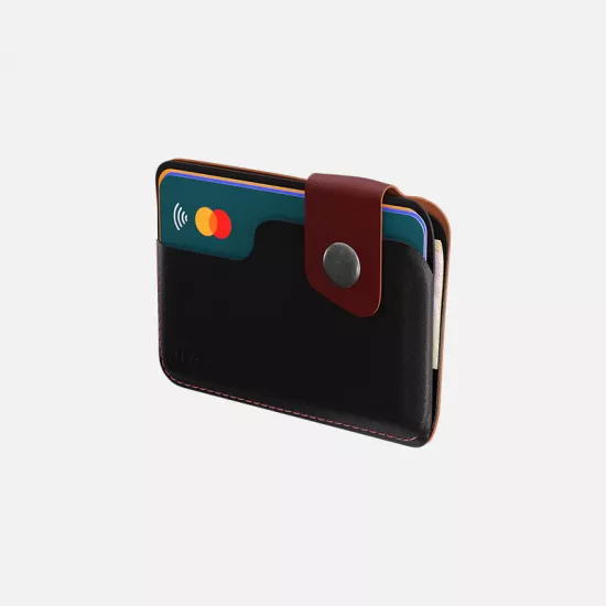 محفظة بطاقات بشكل أنيق - تحفظ 8 بطاقات - بلون عنابي + أسود محفظة بطاقات بشكل أنيق - تحفظ 8 بطاقات - بلون عنابي + أسود