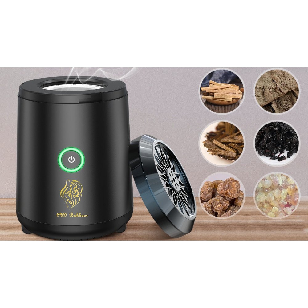 مبخرة إلكترونية صغيرة الحجم من شركة بخور - ضمان لمدة سنة - لون أسود