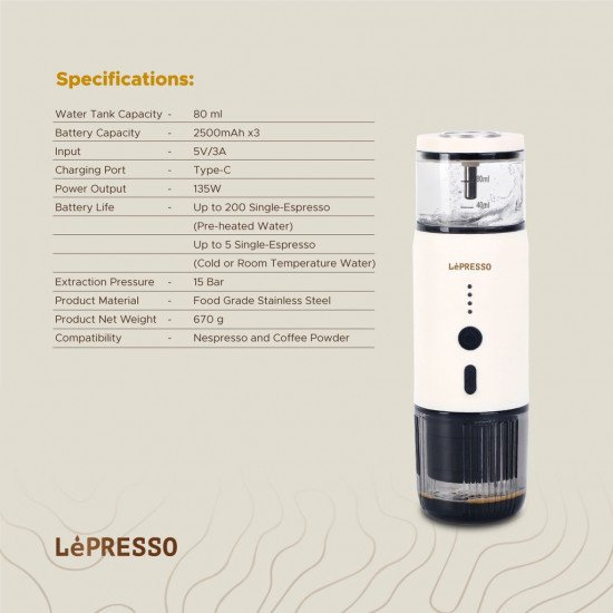 استمتع بنكهات الإسبريسو الغنية أينما كنت مع آلة الإسبريسو المحمولة - لون أبيض - ضمان لمدة سنة استمتع بنكهات الإسبريسو الغنية أينما كنت مع آلة الإسبريسو المحمولة - لون أبيض - ضمان لمدة سنة