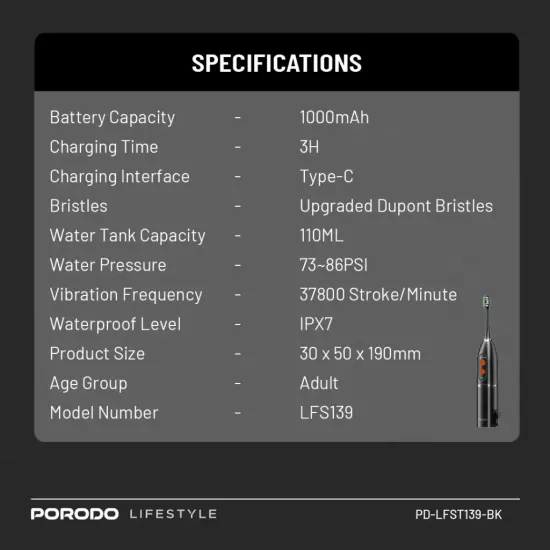 ارتقِ بعنايتك اليومية بصحة الفم مع خيط الماء وفرشاة الأسنان الكهربائية - لون أسود - ضمان لمدة سنة