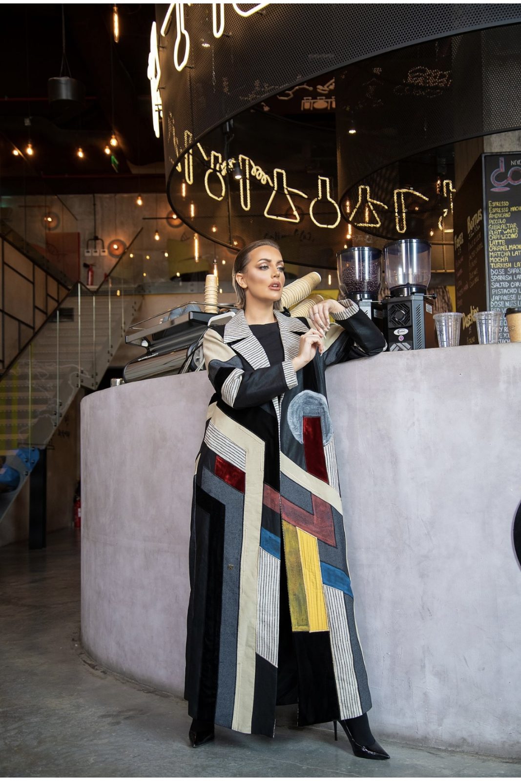 Black abaya with colorful art 