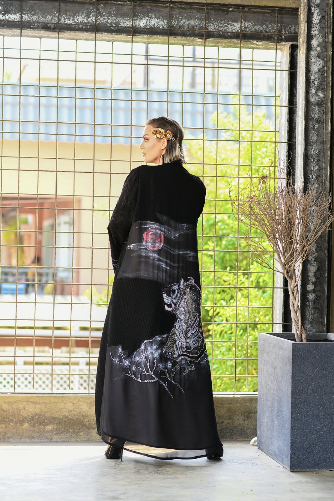 Black abaya with elegant art 