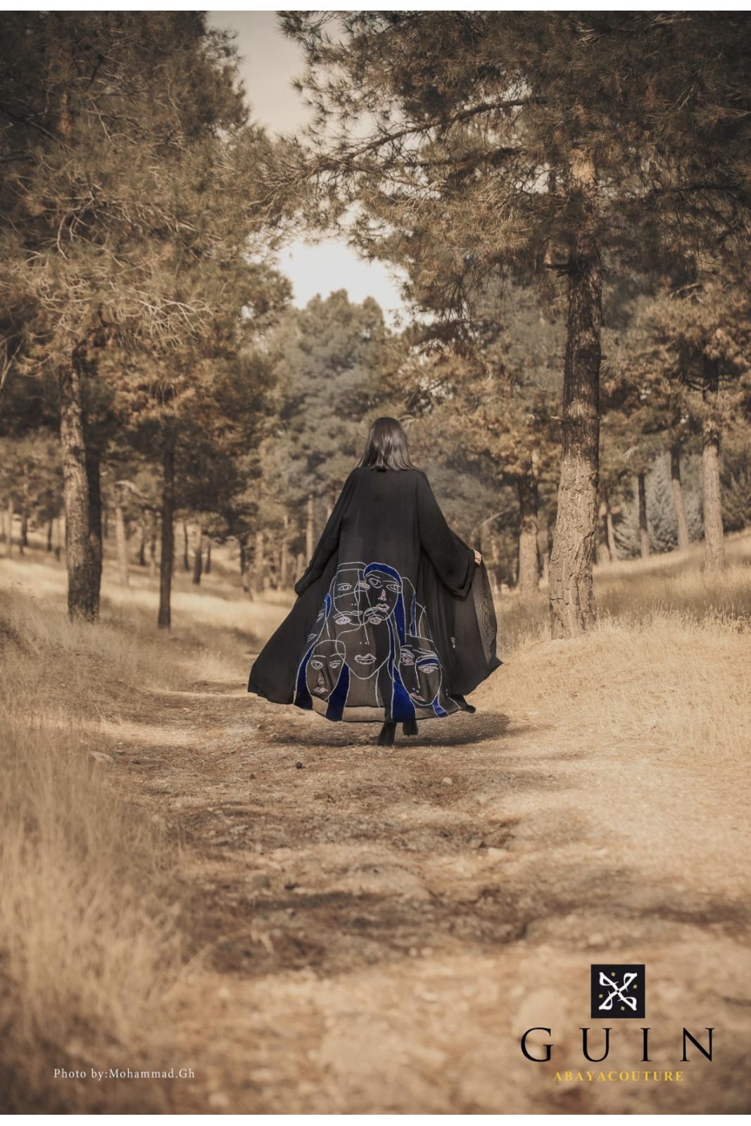 Black art abaya with blue