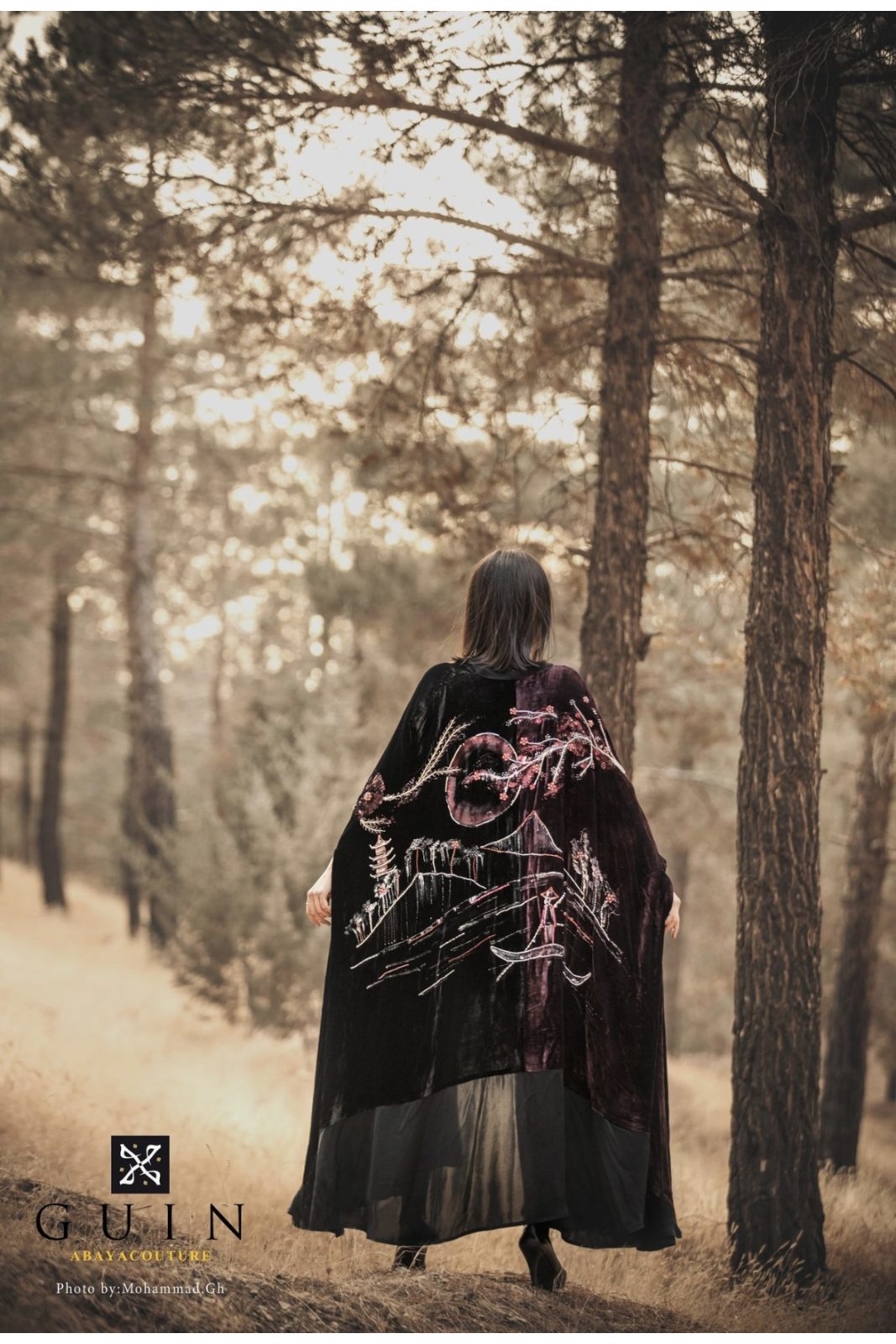 Velvet red art abaya 