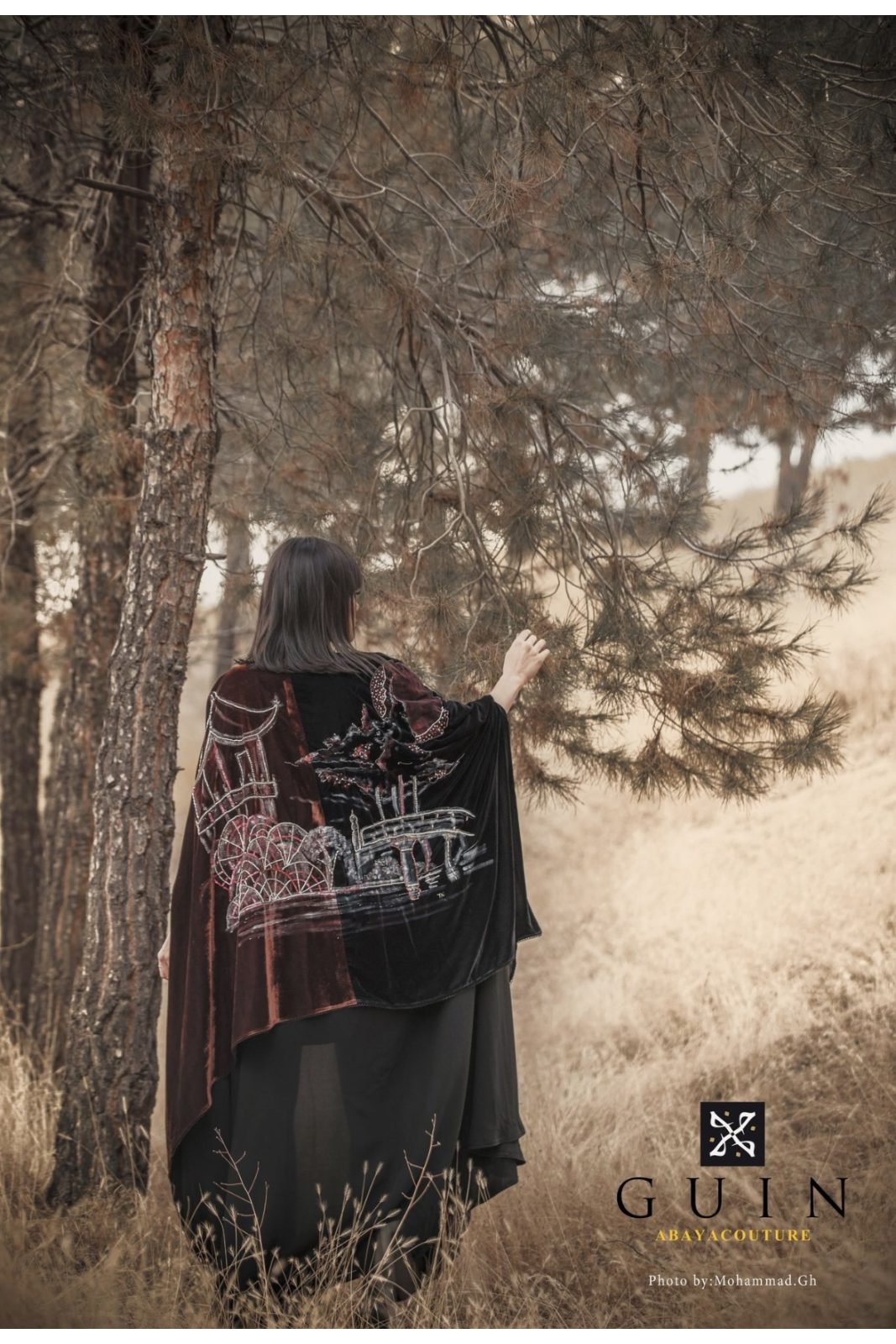 Black and red art abaya