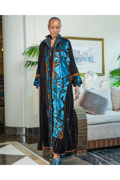 عباية شتوية مخمل ازرق و بني