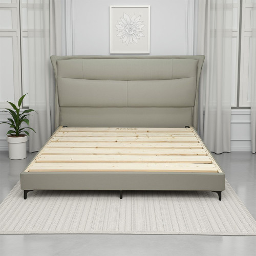 سرير خشبي تنجيد جلد بيج 180x200 سم