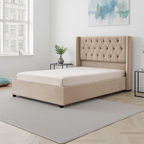 سرير خشبي بتنجيد مخملي فاخر 120×200سم سرير خشبي بتنجيد مخملي فاخر 120×200سم