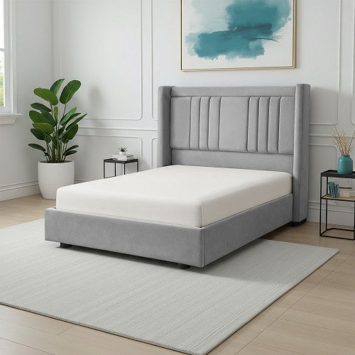 سرير خشبي بتنجيد مخملي فاخر 120×200سم سرير خشبي بتنجيد مخملي فاخر 120×200سم