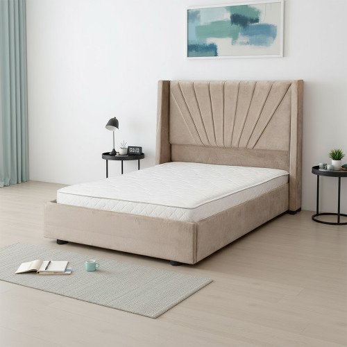 سرير خشبي بتنجيد مخملي فاخر 140×200سم سرير خشبي بتنجيد مخملي فاخر 140×200سم