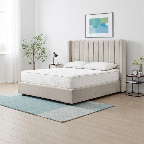 سرير خشبي بتنجيد مخملي فاخر 140×200سم سرير خشبي بتنجيد مخملي فاخر 140×200سم