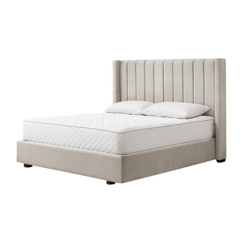 سرير خشبي بتنجيد مخملي فاخر 140×200سم سرير خشبي بتنجيد مخملي فاخر 140×200سم