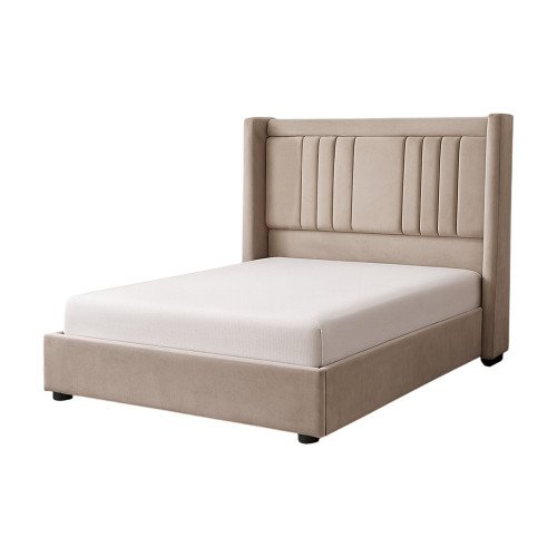 سرير خشبي بتنجيد مخملي فاخر 140×200سم سرير خشبي بتنجيد مخملي فاخر 140×200سم