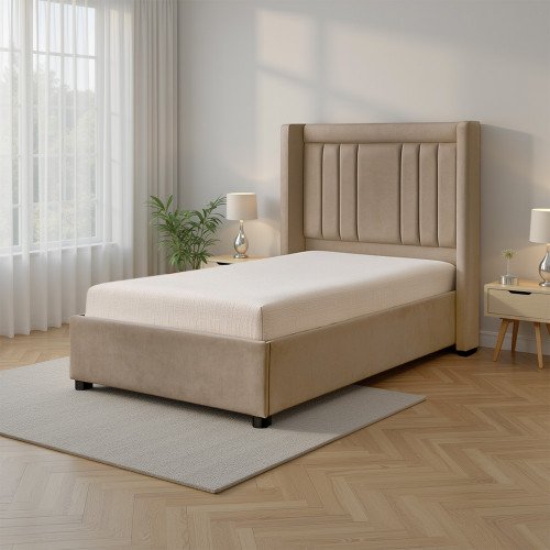 سرير خشبي بتنجيد مخملي فاخر 90×190 سم سرير خشبي بتنجيد مخملي فاخر 90×190 سم